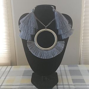 Gray and Silver Necklace and Earring set